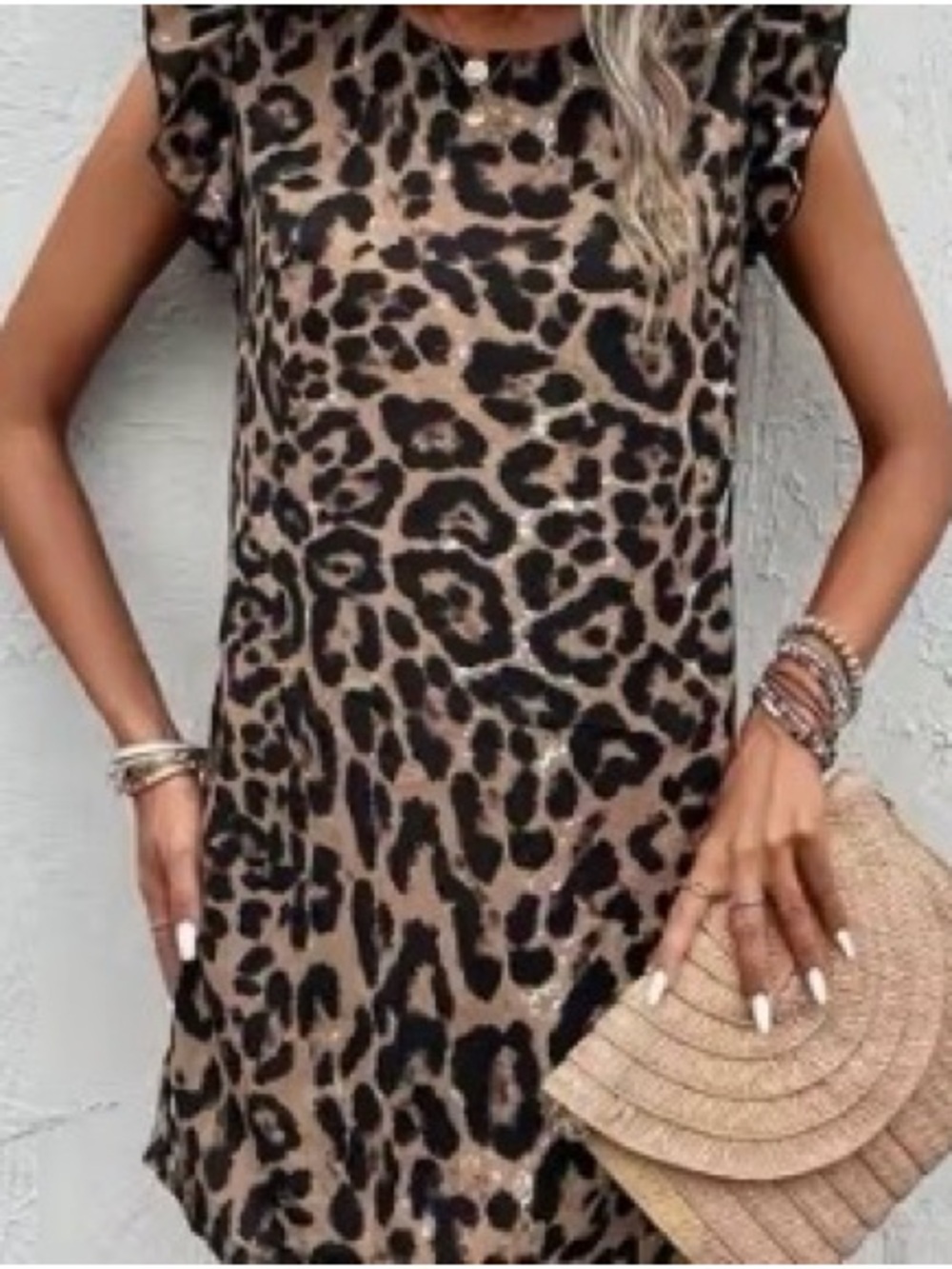 Leopard Print Midi Summer Dress - Tan & Black